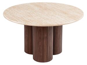 Măsuță de cafea rotundă Massia 80 cm pentru living - travertin / nuc