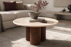 Măsuță de cafea rotundă Massia 80 cm pentru living - travertin / nuc