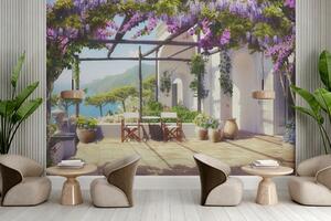 Tapet Wisteria înflorește pe verandă, Fototapet Flori, u03904 : Uwalls.ro