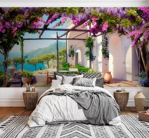 Fototapet Patio cu flori și plante violet, Fototapet mare, Fototapet populare, u03904 - Tapeko.ro