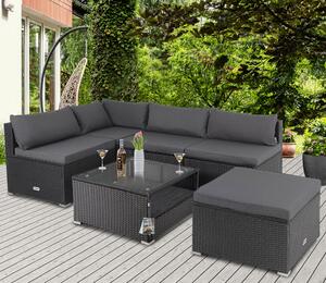 Deuba Set ratan de gradina Rouen - perne negre/antracit