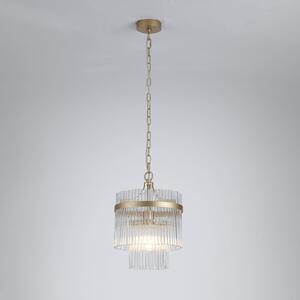 Searchlight Lampă suspendată Lara, Ø 26 cm, auriu/transparent, sticlă/metal, reglabil, Auriu / Alamă, Camera de zi / sufragerie, Sticlă