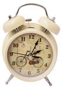 Ceas de masa desteptator Pufo Bicycle journey, metalic, 15 cm, alb