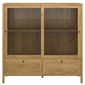 Vitrina KLARK, stejar auriu, PAL, cu 2 usi si 2 sertare, 133x41.5x134