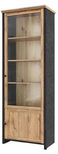 Vitrina NICOLE, stejar wotan/gri, PAL/sticla, cu 2 usi, 71.2x42x200 cm