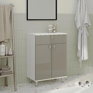 Corp haaus Zaria, 1 Sertar, 2 Usi, Gri Lucios/Alb, MDF, L 60 x l 35 x H 85 cm