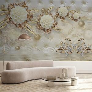 Tapet Creangă cu flori și lebede, Fototapet 3D, Fototapet 3D Flori, u12847 : Uwalls.ro