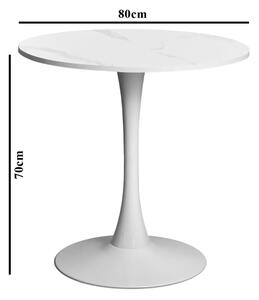 Masa 2HOME stil Tulip rotunda, Marble Alb, picior fix, 80*70cm