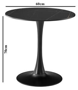 Masa 2HOME stil Tulip rotunda, Marble Negru, picior fix, 60*70cm