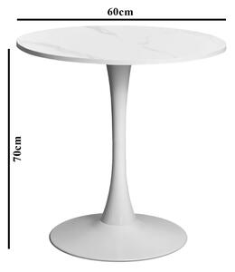 Masa 2HOME stil Tulip rotunda, Marble Alb, picior fix, 60*70cm