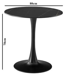 Masa 2HOME stil Tulip rotunda, Marble Negru, picior fix, 80*70cm