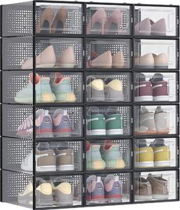 Organizator pentru pantofi MARI, 18 compartimente, transparent/negru SongmicsHome