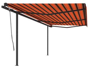 Copertină retractabilă manual cu stâlpi, portocaliu/maro, 6x3 m