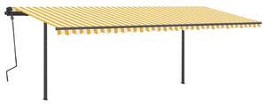 Copertină retractabilă manual cu stâlpi, galben și alb, 6x3 m