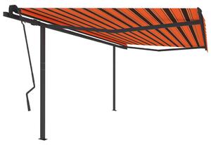 Copertină retractabilă manual, stâlpi portocaliu/maro 4,5x3,5m