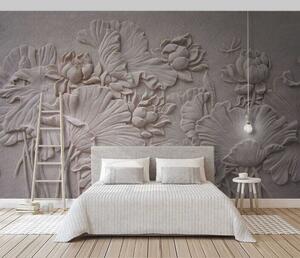 Fototapet Design floral elegant în relief de culoare bej, Fototapet flori, Fototapet populare, u21336 - Tapeko.ro