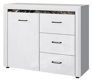 Comoda WHITEBLACK, alb, MDF, cu o usa si 3 sertare, 115.8x40.3x92.2 cm