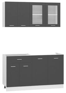 Set dulapuri de bucătărie, 4 piese, negru, lemn prelucrat