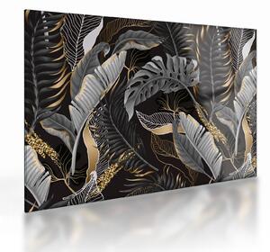 Tablou pe sticlă - Frunze tropicale, Galben - auriu (70x50 cm)
