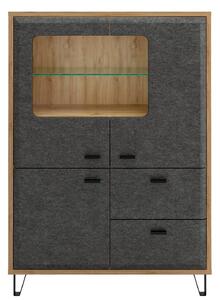 Vitrina GRACE, stejar/gri antracit, PAL, 3 usi si 2 sertare, 97.5x42x1