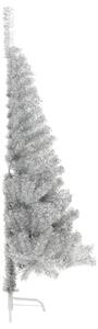 Jumătate brad de Crăciun cu suport, argintiu, 180 cm, PET