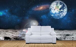 Fototapet Luna cu o planetă și stele și o planetă în fundal, Fototapet designer, Fototapet populare, u32021 - Tapeko.ro