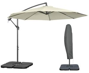 Outsunny Umbrelă Suspendată cu Bază în Cruce, Greutăţi, Manivelă și Protecţie UV, Ø3x2.5 m, Bej | Aosom Romania