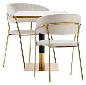 Set Masă de Cafea Bar ARP608 70x70cm Alb cu 2 Scaune Glamour Aurii