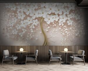 Tapet Copac înflorit cu flori mari în nuanțe de roz, Fototapet 3D, Fototapet 3D Flori, u37065v3 : Uwalls.ro