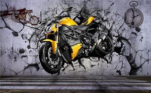 Fototapet Motocicleta galbenă pe un perete, Fototapet designer, Fototapet populare, u37780 - Tapeko.ro