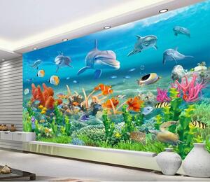 Fototapet Grup de pești și delfini înotând în ocean, Fototapet mare, Fototapet populare, u40487 - Tapeko.ro