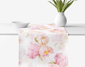 Goldea napron de masă 100% bumbac deluxe - flori de bujor înfloriți 35x140 cm