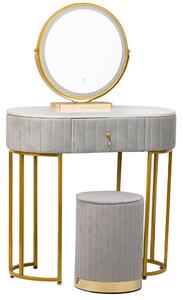 Set Bohemia, Masă de toaletă pentru machiaj cu oglindă iluminată LED, control touch, sertar, taburet, Gri, 80x40x75 cm