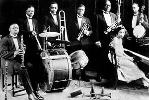 Fotografie jazz trumpet player Louis Armstrong and cornet player King Olivier in Chicago in 1923