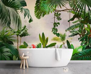 Fototapet Grup de plante cu copaci și flori, Fototapet jungle, Fototapet populare, u51863 - Tapeko.ro