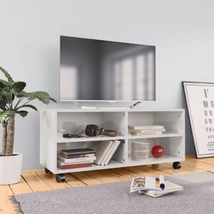 Comodă TV cu rotile, alb extralucios, 90x35x35, PAL