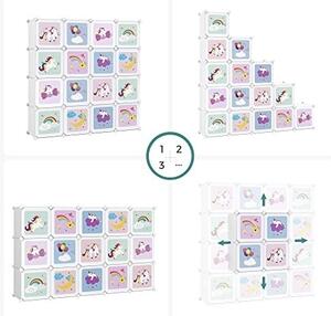 Set 16 cuburi modulare pentru depozitare, Songmics, Alb, 123x31x123 cm