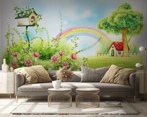 Tapet Curcubeu, plantă și floare, Fototapet Pentru Copii, Fototapet pentru camera unei fete, u57050 : Uwalls.ro