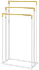 Kleankin Suport pentru Prosoape din Bambus și Oțel cu Design Independent, 45x22.5x86 cm, Alb