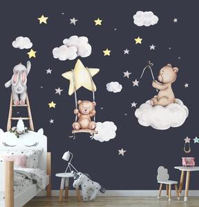 Autocolant de perete pentru camera copiilor cu animale pe cerul nopții