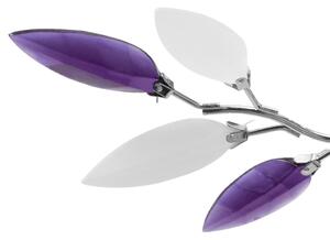 Lustră cu frunze cristal acrilic, alb/violet, pentru 3 becuri E14