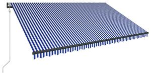Copertină cu senzor vânt & LED, albastru & alb, 500x300 cm