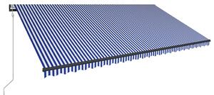 Copertină cu senzor vânt & LED, albastru & alb, 600x300 cm