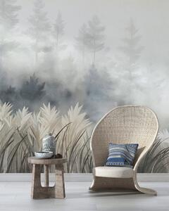 Tapet Peisaj cu iarbă sălbatică înaltă și pădure de pini, în stil minimalist cu texturi, Fototapet Natură, w10082 : Uwalls.ro