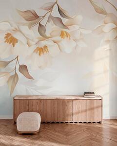 Tapet Flori de magnolie cu frunze delicate de culoare maro care atârnă de ramuri, Fototapet Flori, w10086 : Uwalls.ro