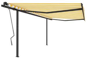 Copertină retractabilă manual, cu stâlpi, galben & alb, 4,5x3 m