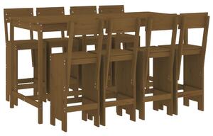 Set mobilier bar de grădină, 9 piese, maro miere lemn masiv pin