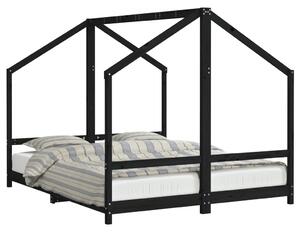Cadru de pat pentru copii negru 2x(80x200) cm lemn masiv de pin
