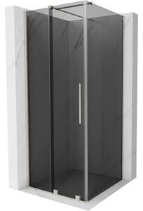 Mexen Velar, cabină de duș cu ușă glisantă 90 x 90 cm, sticlă gri 8 mm, oțel periat, 871-090-090-41-97