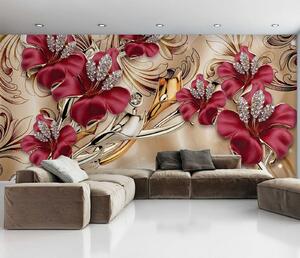 Tapet Crini roșii cu efect 3D, Fototapet 3D, Fototapet 3D Flori, u70604 : Uwalls.ro